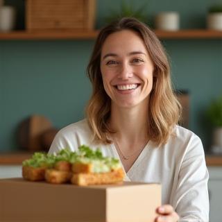 Happy customer receiving food delivery